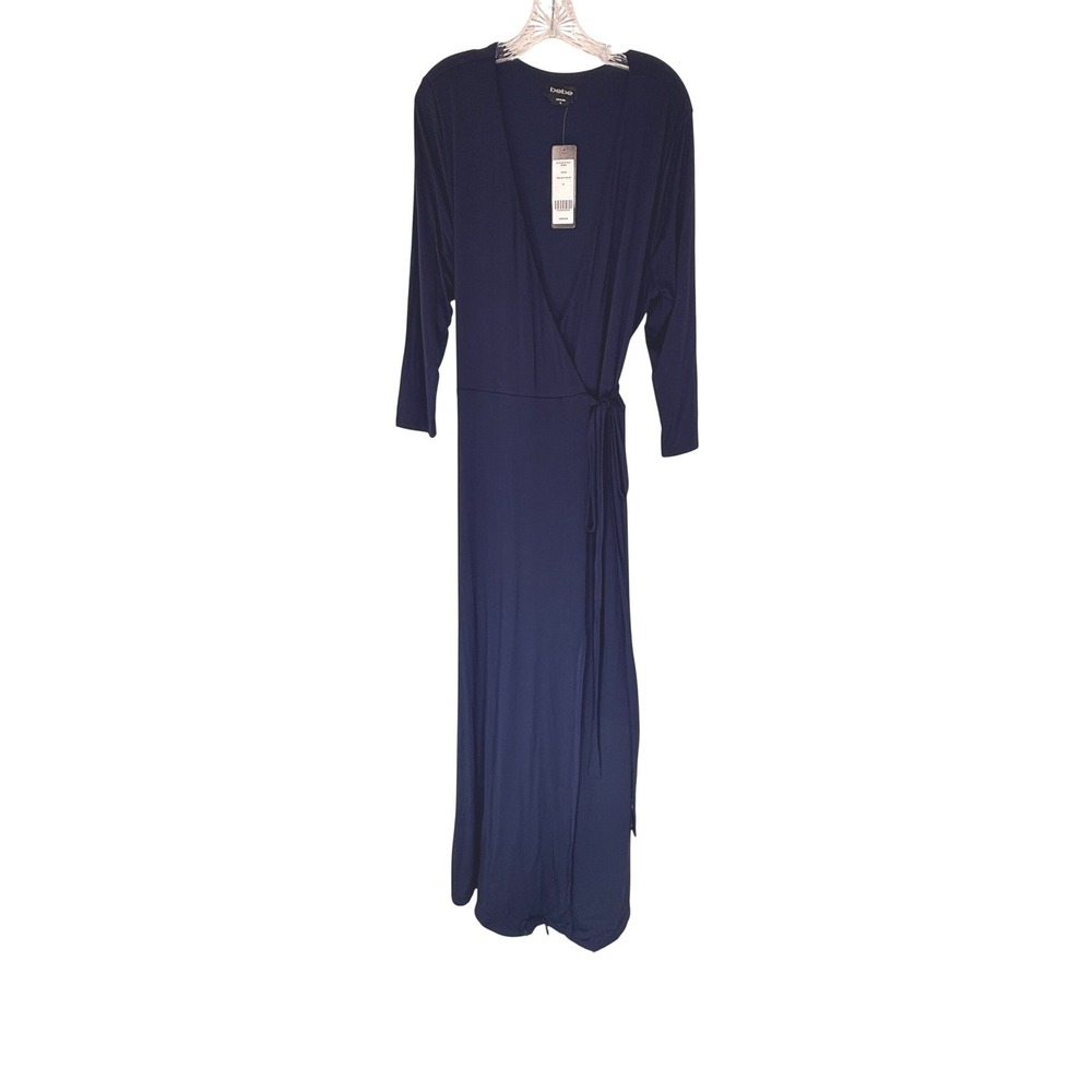 Bebe Twilight Blue 3/4 Sleeve Slit Gown Maxi Wrap Dress XL NWT $159